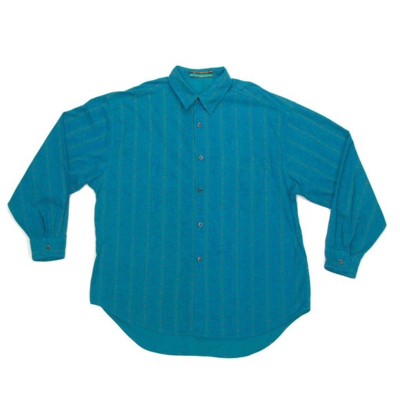 Vintage 90's Turquoise Aztec PERMIT Print Button Long Sleeve Mens Shirt XL /338 - Picture 2 of 4